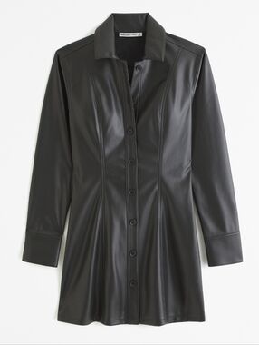 New Abercrombie Black Vegan Leather Shirt Dress Small